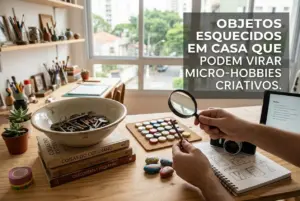 Mesa de trabalho com chaves antigas e lupa para hobbies criativos