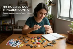 Pessoa analisando tampinhas de garrafa em um hobby curioso